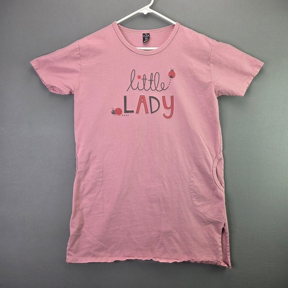 Flick T-Shirt Dress Little Lady Ladybug Graphic XXL Pink Pockets Mini Casual
